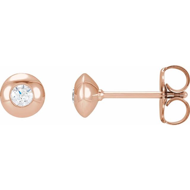 14K Gold Natural Diamond Domed Bezel-Set Earrings - Options Available