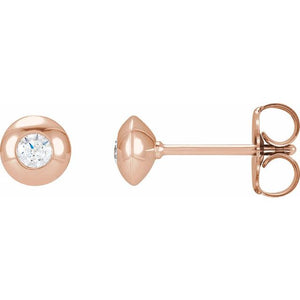 14K Gold Natural Diamond Domed Bezel-Set Earrings - Options Available
