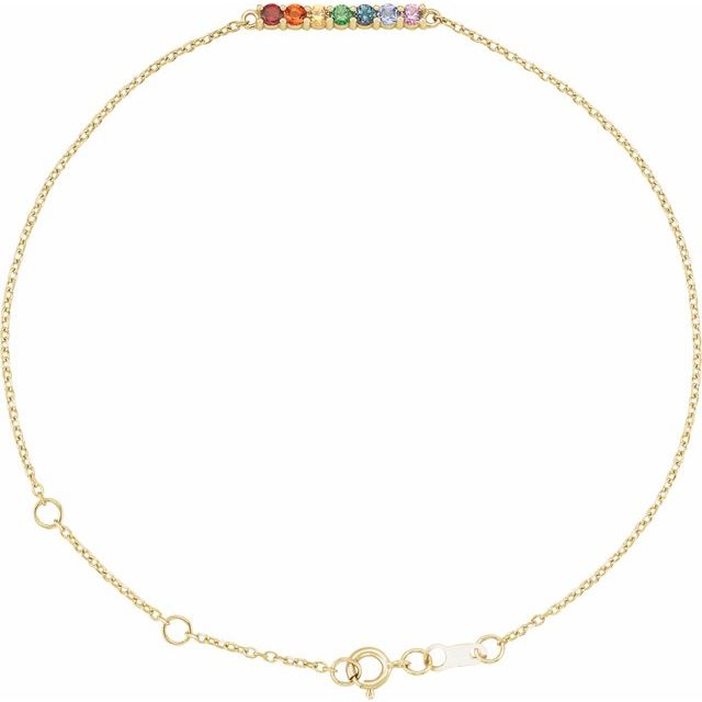 14K Gold Multi-Gemstone Bar Bracelet