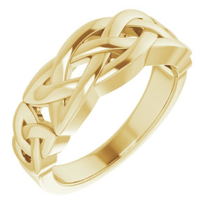 Celtic-Inspired Ring | 14K Gold, Silver & Platinum | Polished