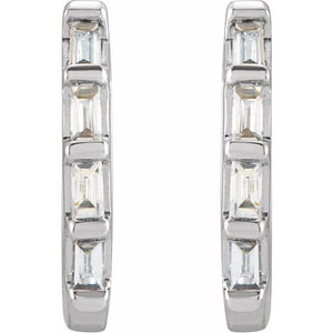 14K Yellow Gold Natural Diamond Huggie Earrings with Baguette Accents