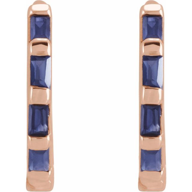 14K Yellow Gold Natural Diamond Huggie Earrings with Baguette Accents