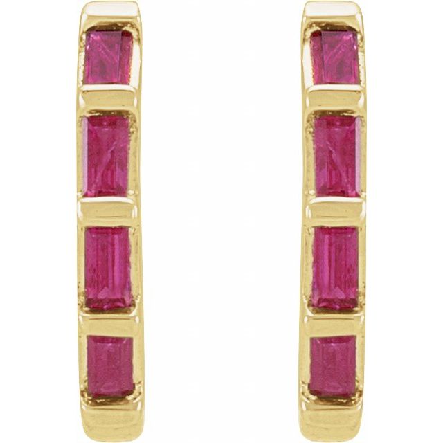 14K Yellow Gold Natural Diamond Huggie Earrings with Baguette Accents