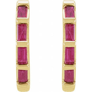 14K Yellow Gold Natural Diamond Huggie Earrings with Baguette Accents