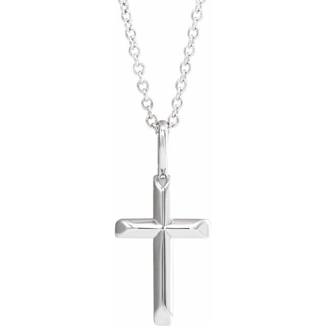 14K White Gold Knife-Edge Cross 16-18" Necklace