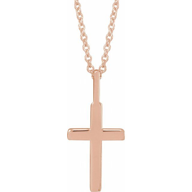 14K White Gold Knife-Edge Cross 16-18" Necklace