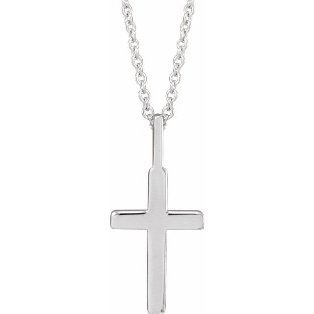 14K White Gold Knife-Edge Cross 16-18" Necklace