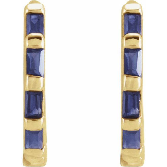 14K Yellow Gold Natural Diamond Huggie Earrings with Baguette Accents