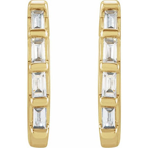 14K Yellow Gold Natural Diamond Huggie Earrings with Baguette Accents