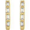 14K Yellow Gold Natural Diamond Huggie Earrings with Baguette Accents