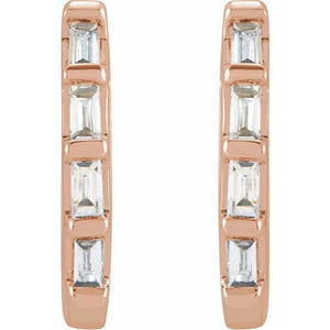 14K Yellow Gold Natural Diamond Huggie Earrings with Baguette Accents