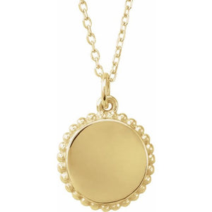 Engravable Round Beaded Necklace in 14K Gold, 18K Gold, Sterling Silver and Platinum