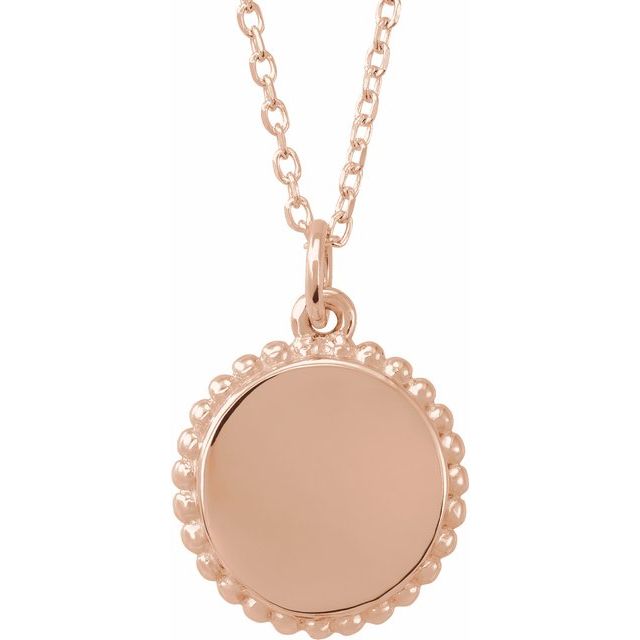 Engravable Round Beaded Necklace in 14K Gold, 18K Gold, Sterling Silver and Platinum