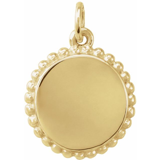 14K Gold Engravable Round Beaded Pendant