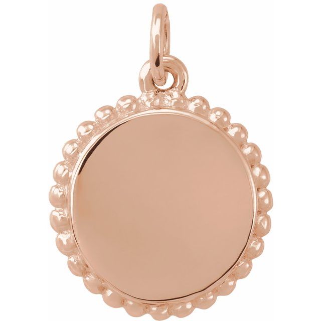 14K Gold Engravable Round Beaded Pendant