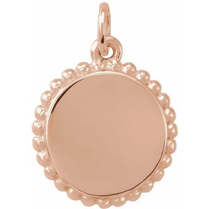 14K Gold Engravable Round Beaded Pendant