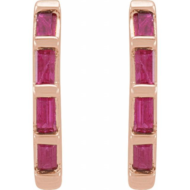 14K Yellow Gold Natural Diamond Huggie Earrings with Baguette Accents