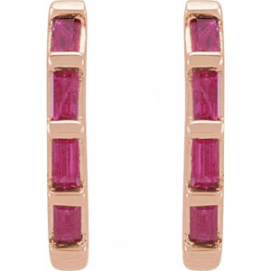 14K Yellow Gold Natural Diamond Huggie Earrings with Baguette Accents