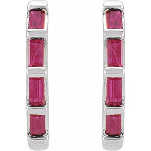 14K Yellow Gold Natural Diamond Huggie Earrings with Baguette Accents