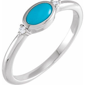 14K Gold Turquoise and Diamond Bezel-Set Cabochon Ring