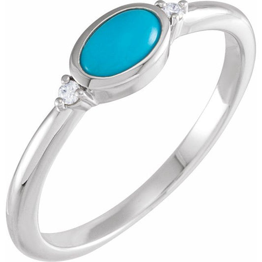 14K Gold Turquoise and Diamond Bezel-Set Cabochon Ring