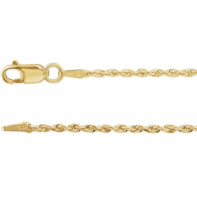 14K Yellow Gold 1.3 mm Diamond-Cut Rope 7" Chain