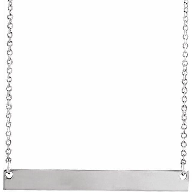 14K White Gold Engravable Bar Necklace – Polished 16" Design