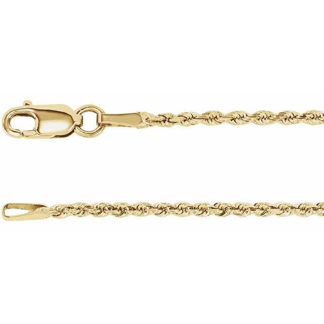 14K Yellow Gold 1.6 mm Diamond-Cut Rope 7" Chain