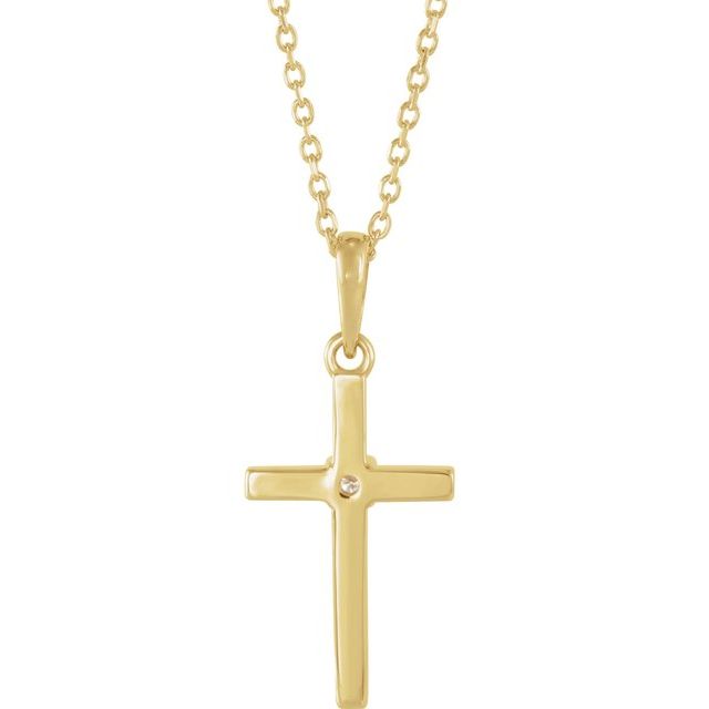 14K Yellow Gold 16-18" Natural Diamond Cross Necklace - Elegant Design