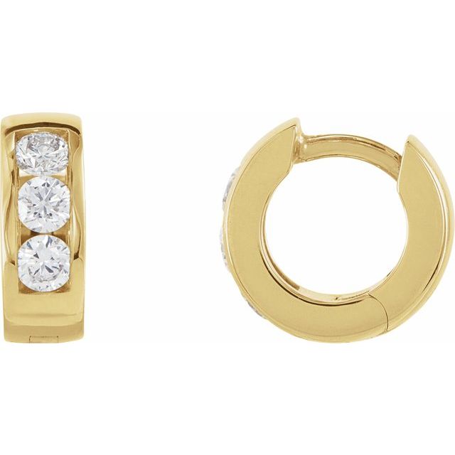 14K Gold Natural Diamond Hinged Hoop Earrings