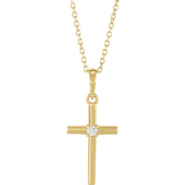 14K Yellow Gold 16-18" Natural Diamond Cross Necklace - Elegant Design