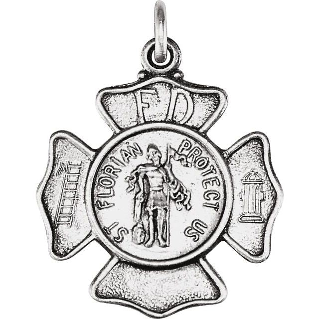 Sterling Silver 25  mm St. Florian Medal 24" Necklace