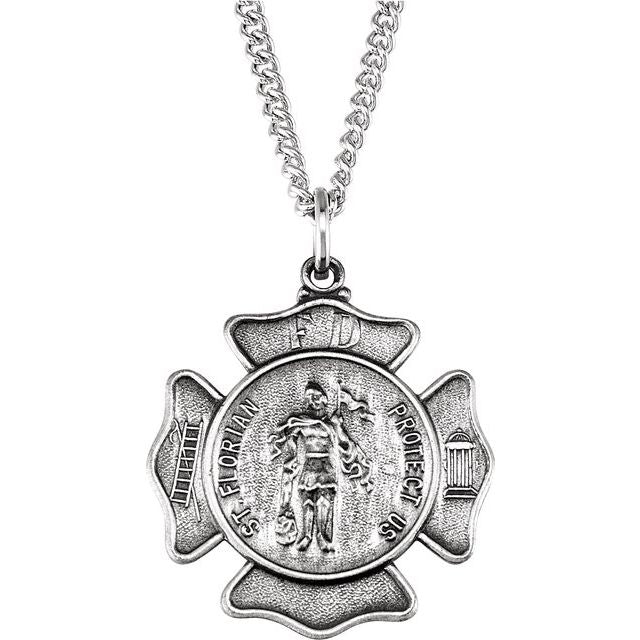 Sterling Silver 25  mm St. Florian Medal 24" Necklace