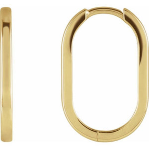 14K Gold Elongated Oval Huggie Earrings