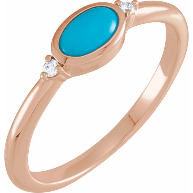14K Gold Turquoise and Diamond Bezel-Set Cabochon Ring