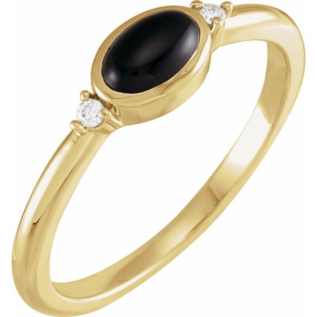 14K Gold Turquoise and Diamond Bezel-Set Cabochon Ring