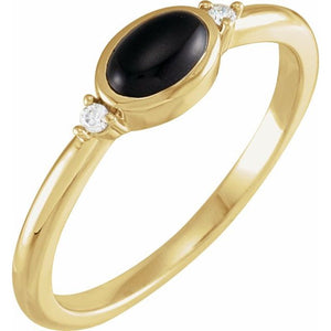 14K Gold Turquoise and Diamond Bezel-Set Cabochon Ring