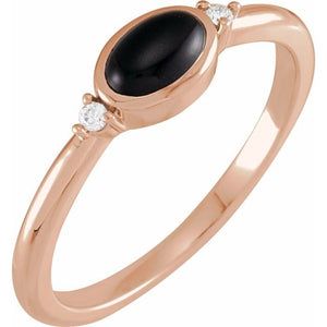 14K Gold Turquoise and Diamond Bezel-Set Cabochon Ring