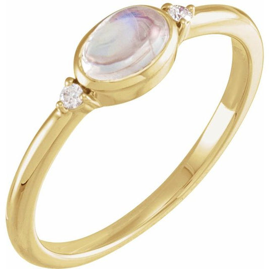 14K Gold Turquoise and Diamond Bezel-Set Cabochon Ring