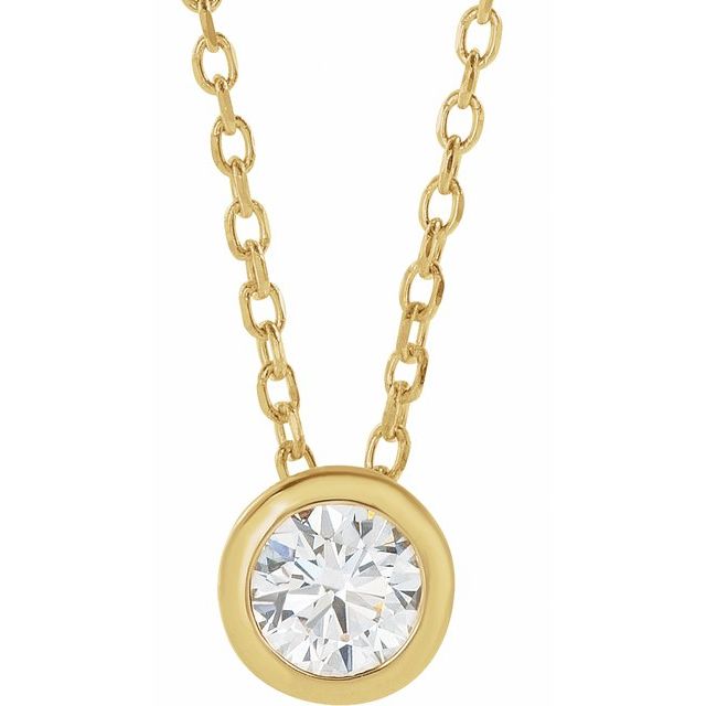 14K Gold Natural Diamond Solitaire Bezel-Set Necklace