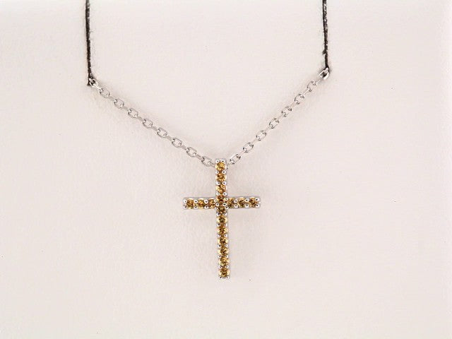 14K White Gold Petite Cross Necklace with Natural Blue Sapphires - 16 Inches