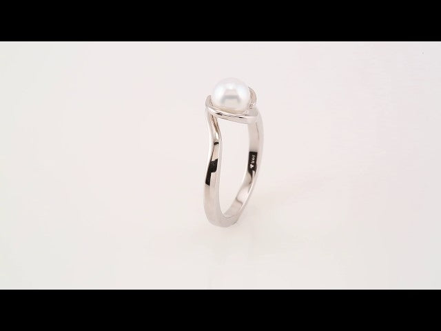 14K White Gold Cultured White Freshwater Pearl Ring - Elegant Design