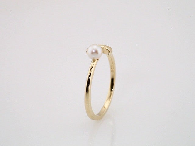 14K White Cultured White Freshwater Pearl Crescent Moon Ring