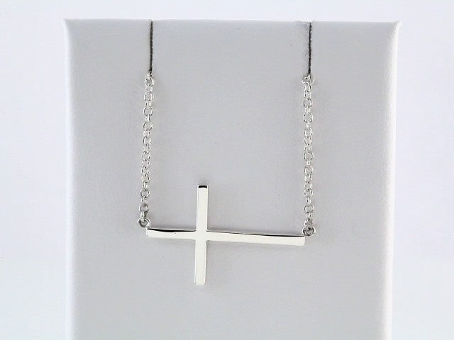 14K Yellow 28x16.2  mm Sideways Cross 16-18" Necklace