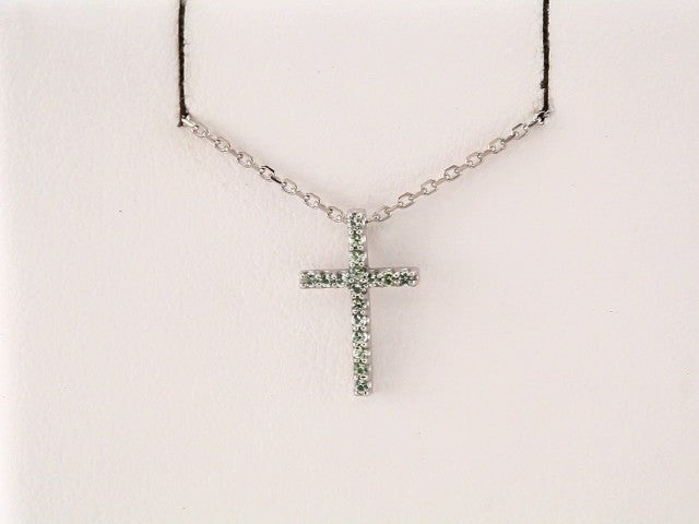 14K White Natural Blue Sapphire Petite Cross 16" Necklace