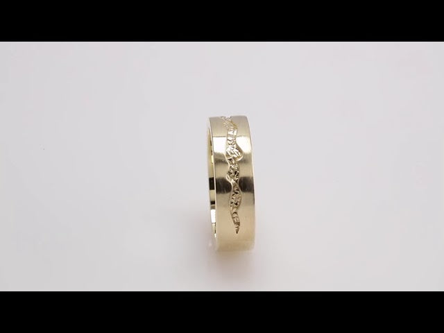 Nugget Patterned Inlay Standard-Fit Flat Band With Satin Finish | 14K Gold, 18K Gold, Silver & Platinum | 6 Mm | Polished