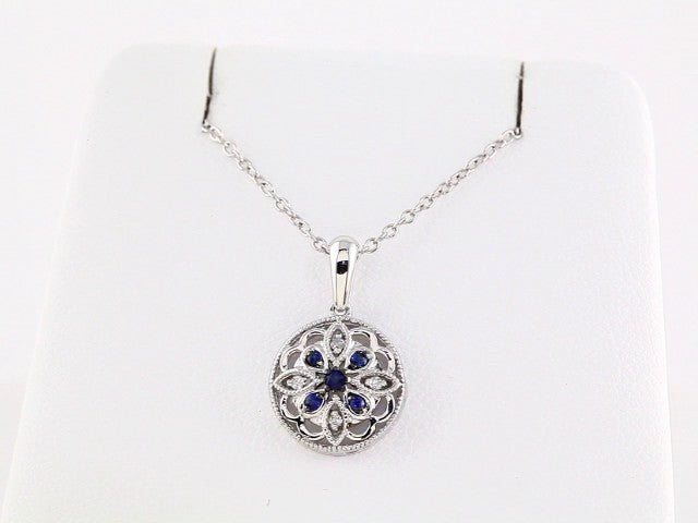 Sterling Silver, 18" Natural Blue Sapphire & .03 CTW Diamond Necklace