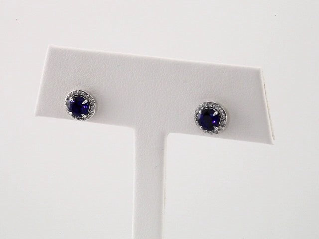 Lab-Grown Blue Sapphire And 1/8 Ctw Natural Diamond Earrings