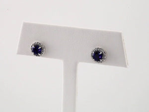 Lab-Grown Blue Sapphire And 1/8 Ctw Natural Diamond Earrings