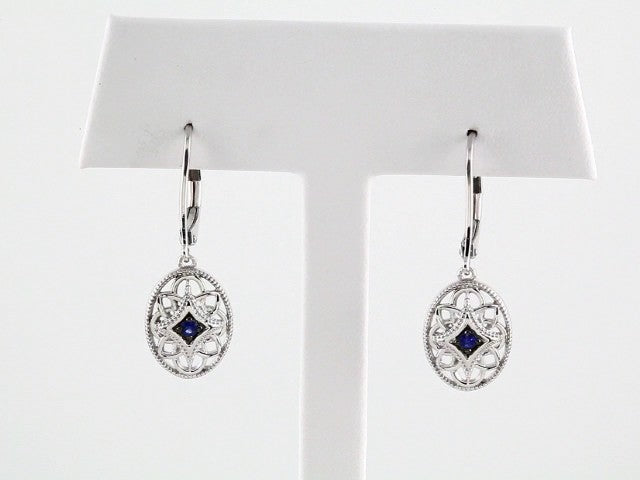 Sterling Silver Lever Back Earrings with Natural Blue Sapphires